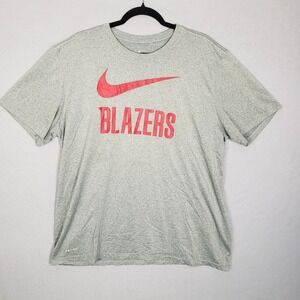 The Nike Tee Portland Blazers Swoosh Gray Red Dri Fit Athletic Gameday Size XXL